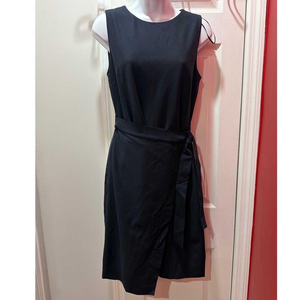NWOT Massimo‎ Dutti Sheath Dress Womens Navy Blue Wrap Tie Waist Size 6